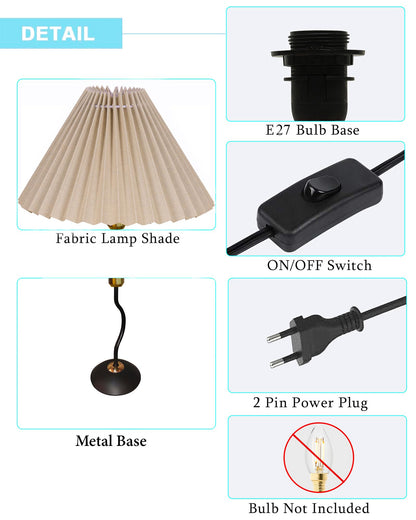 Homesake® Matt Black Twister Small Table Lamp, Modern Bedside Nightstand, Lamps | Desk Accessories | Metal Base for Bedroom, Home Office, Living Room, Kids Dorm, E27 Holder, Pleated
