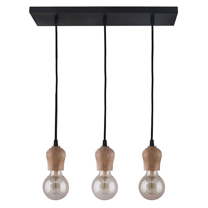 3-lights Linear Cluster Chandelier Edison Filament Wooden Bubble holder hanging Pendant Light, kitchen area and dining room light