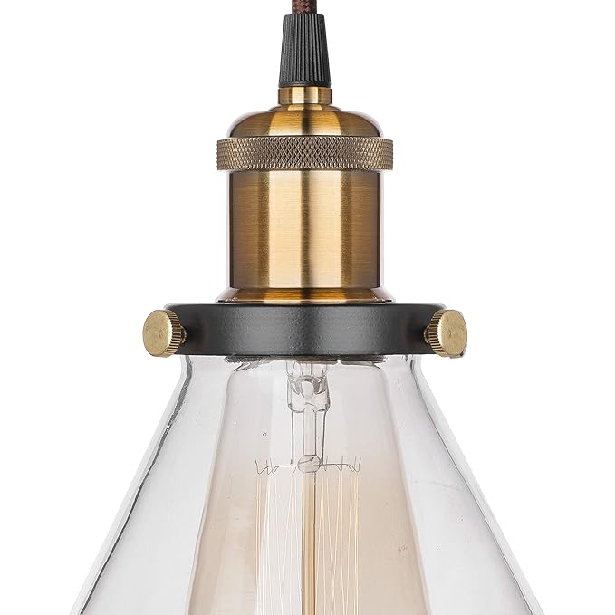 3-Lights Round Cluster Chandelier Modern Glass Cone Shaped Hanging Light, Antique Socket, E27 Holder, Decorative, Copper, URBAN Retro, Nordic Style