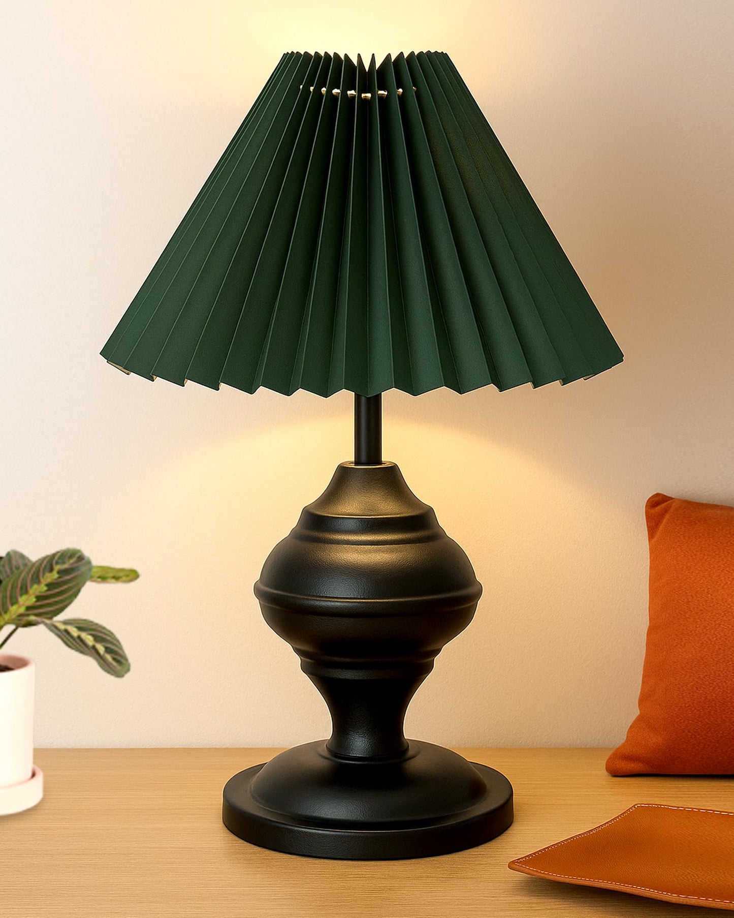 Homesake® Bedside Black Metal Table Lamp With Fabric Shade,Incandescent,E27 Holder,Urn,Desk Lamp,Night Lamp,Office,Nightstand,Table Lamp For Living Room,Study Room,Kids Room,Pleated