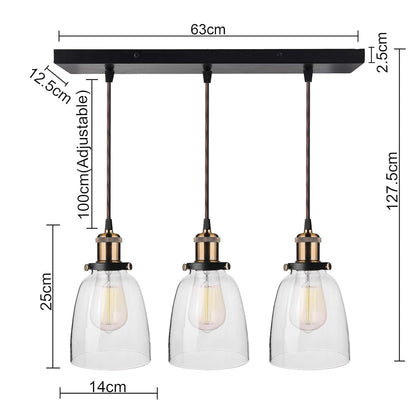 3-Lights Linear Cluster Chandelier Modern Bell Glass Shade Hanging Light, Antique  Socket, E27 Holder, Decorative, Black, URBAN Retro, Nordic Style