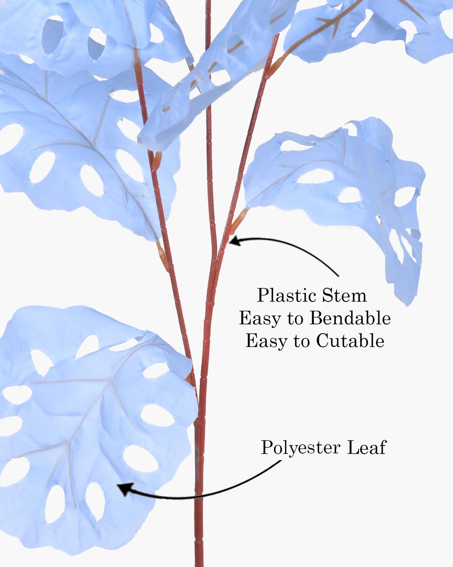 Homesake® Faux Long Monstera Leaf Stems, Set of 2 Artificial Branches with 5 Sticks Each, Pot Not Included, Decorative Plant for Vase, Tabletop, Living Room, Home Décor, Green