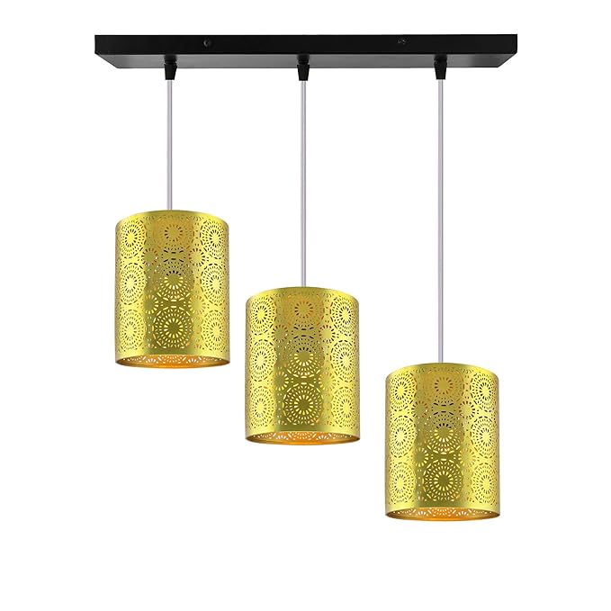 3-Linear Linear Cluster Chandelier Filgree Hanging Gold Moroccan Hanging Light, E27 Holder, Decorative, White, URBAN Retro, Nordic Style, LED/Filament