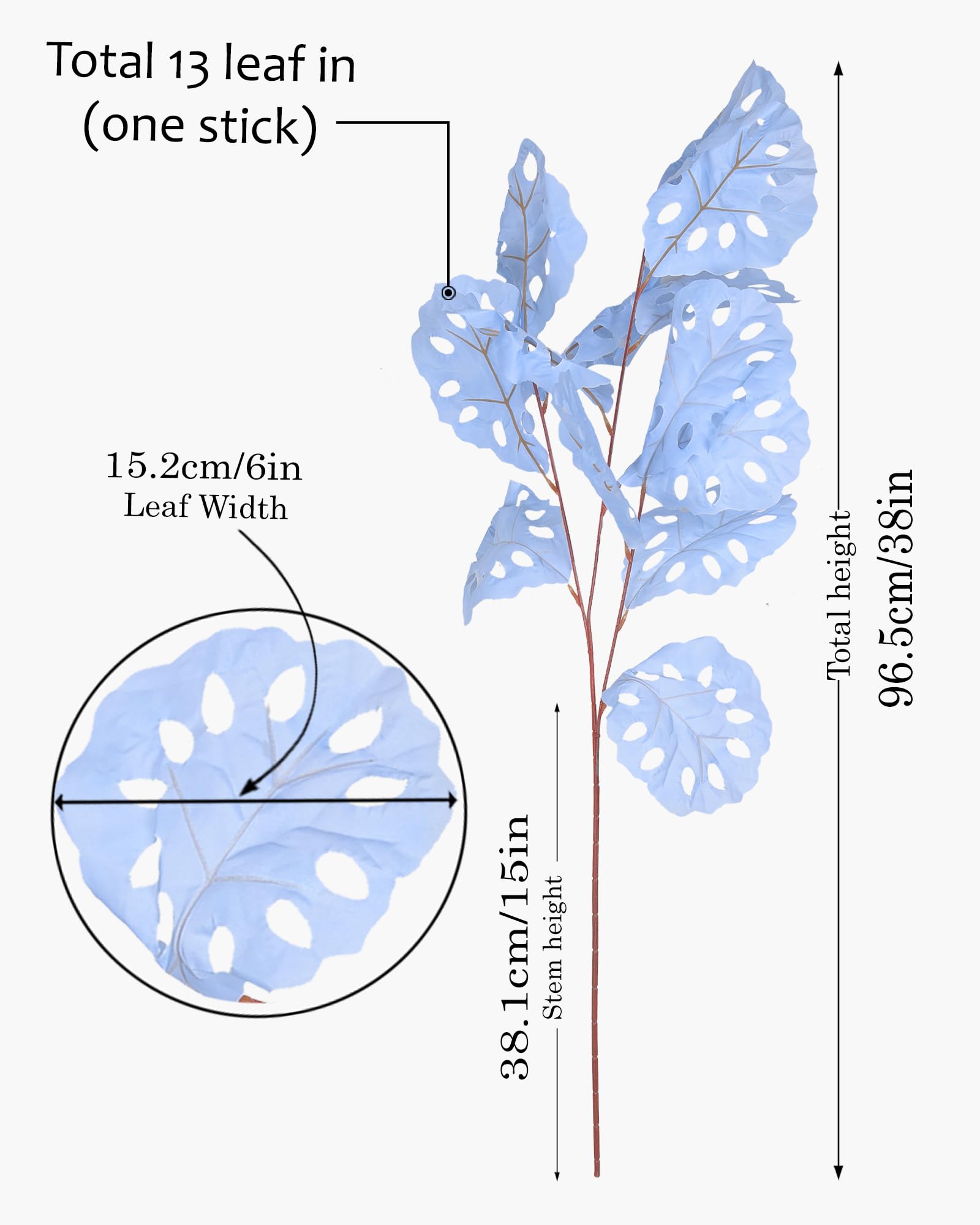 Homesake® Faux Long Monstera Leaf Stems, Set of 2 Artificial Branches with 5 Sticks Each, Pot Not Included, Decorative Plant for Vase, Tabletop, Living Room, Home Décor, Green