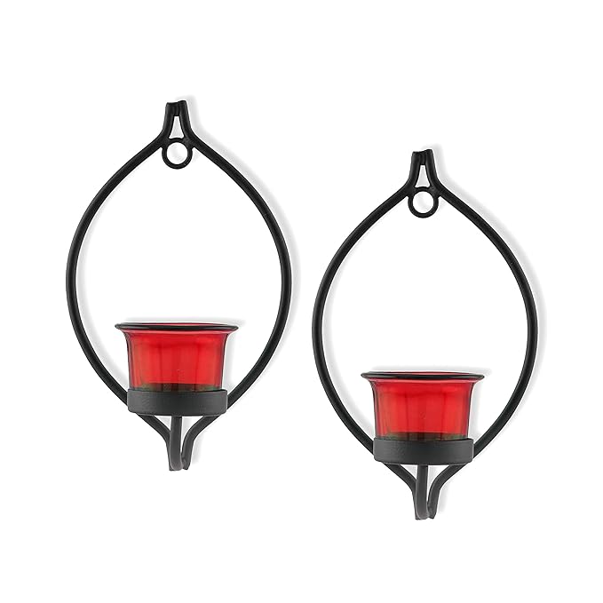 Set of 2 Decorative Black Eye Wall Sconce/Candle Holder With Glass and Free T-light Candles