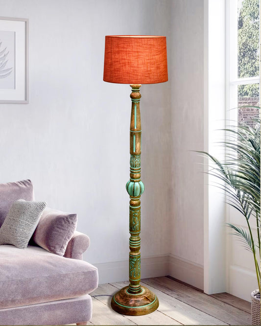 Royal Carving Antique Algae finish wooden floor lamp with Shade