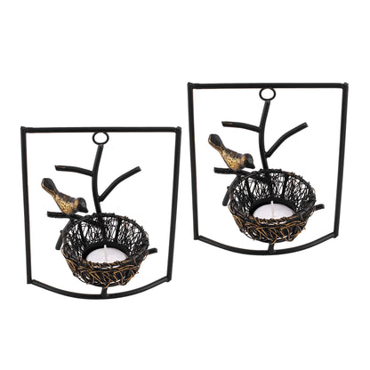 Homesake® Decorative Wall Bird with Nest Leaf Tealight Holder, Antique Metal Wall Scone Candle Holder, Wall Decoration for Living Room Bedroom