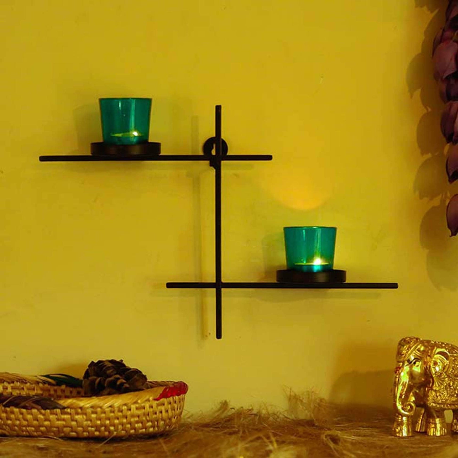 Homesake® Black Scorching Ladder with Pair of Votive Wall Hanging Candle Tealight Holder, Set of 2