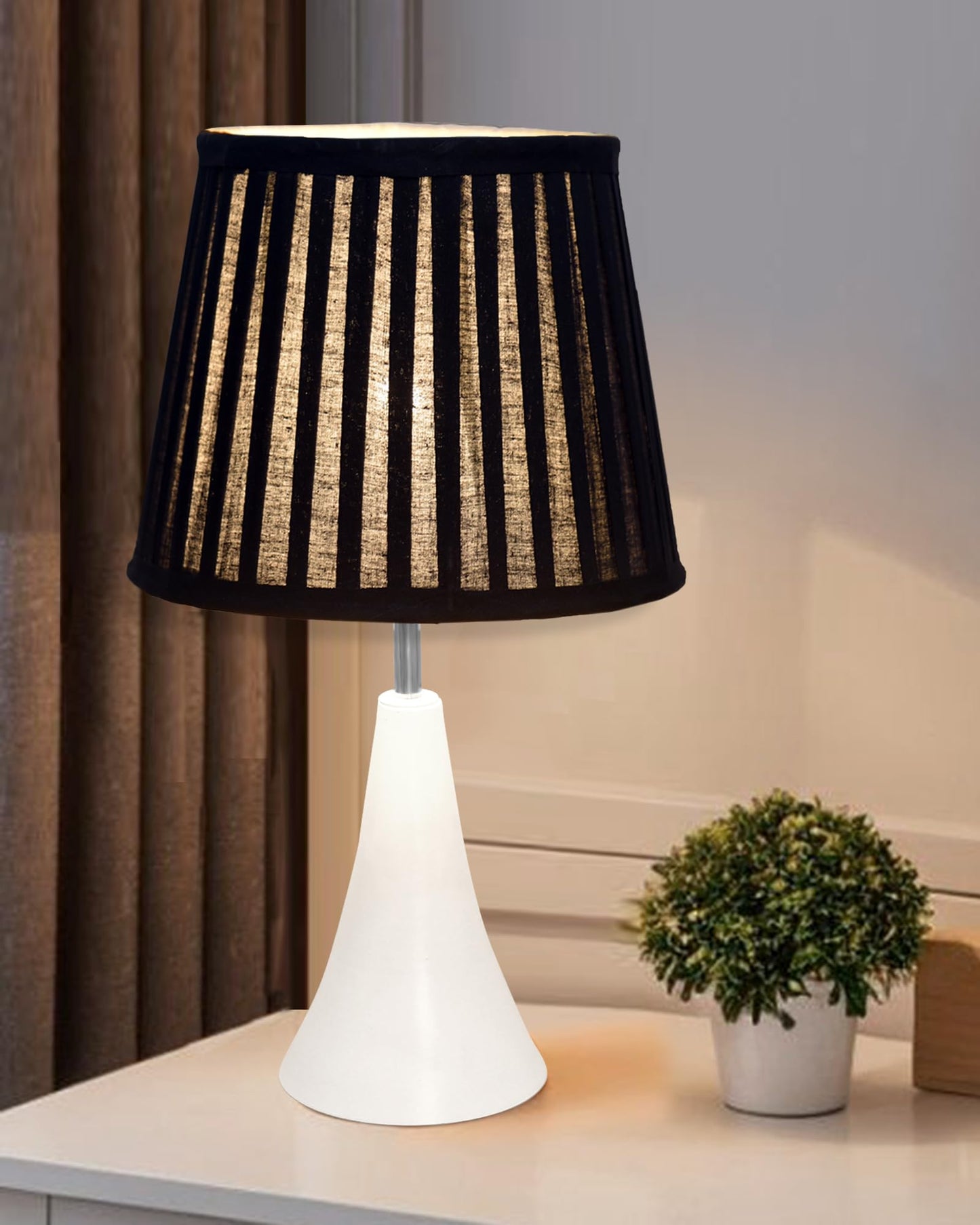 Farmhouse Matt Table Lamp for Bedroom, White Modern Bedside Lamps for Living Room, Rustic Table Light for Night Stands, Dorm, Office, Home Décor Fabric Shade, E27 holder, Inverto, Iris Cone