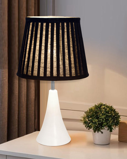 Farmhouse Matt Table Lamp for Bedroom, White Modern Bedside Lamps for Living Room, Rustic Table Light for Night Stands, Dorm, Office, Home Décor Fabric Shade, E27 holder, Inverto, Iris Cone