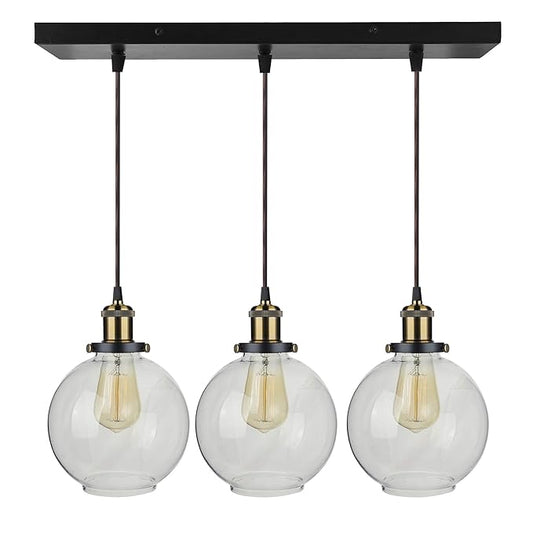 3-Lights Linear Cluster Chandelier Modern Glass Globe Hanging Light, Antique Socket, E27 Holder, Kitchen Island Ceiling Light URBAN Retro