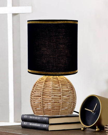 Homesake® Shade Rattan Table Lamp for Bedroom & Living Room, Natural Wicker Bedside Lamp for Bedroom, Living Room & Home Décor, E27 Holder, Livra, Scandinavian, Minimal Style Lighting (Round, Jute)