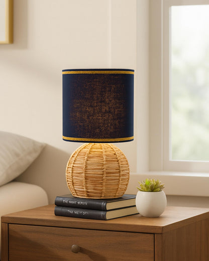 Homesake® Shade Rattan Table Lamp for Bedroom & Living Room, Natural Wicker Bedside Lamp for Bedroom, Living Room & Home Décor, E27 Holder, Livra, Scandinavian, Minimal Style Lighting (Round, Jute)