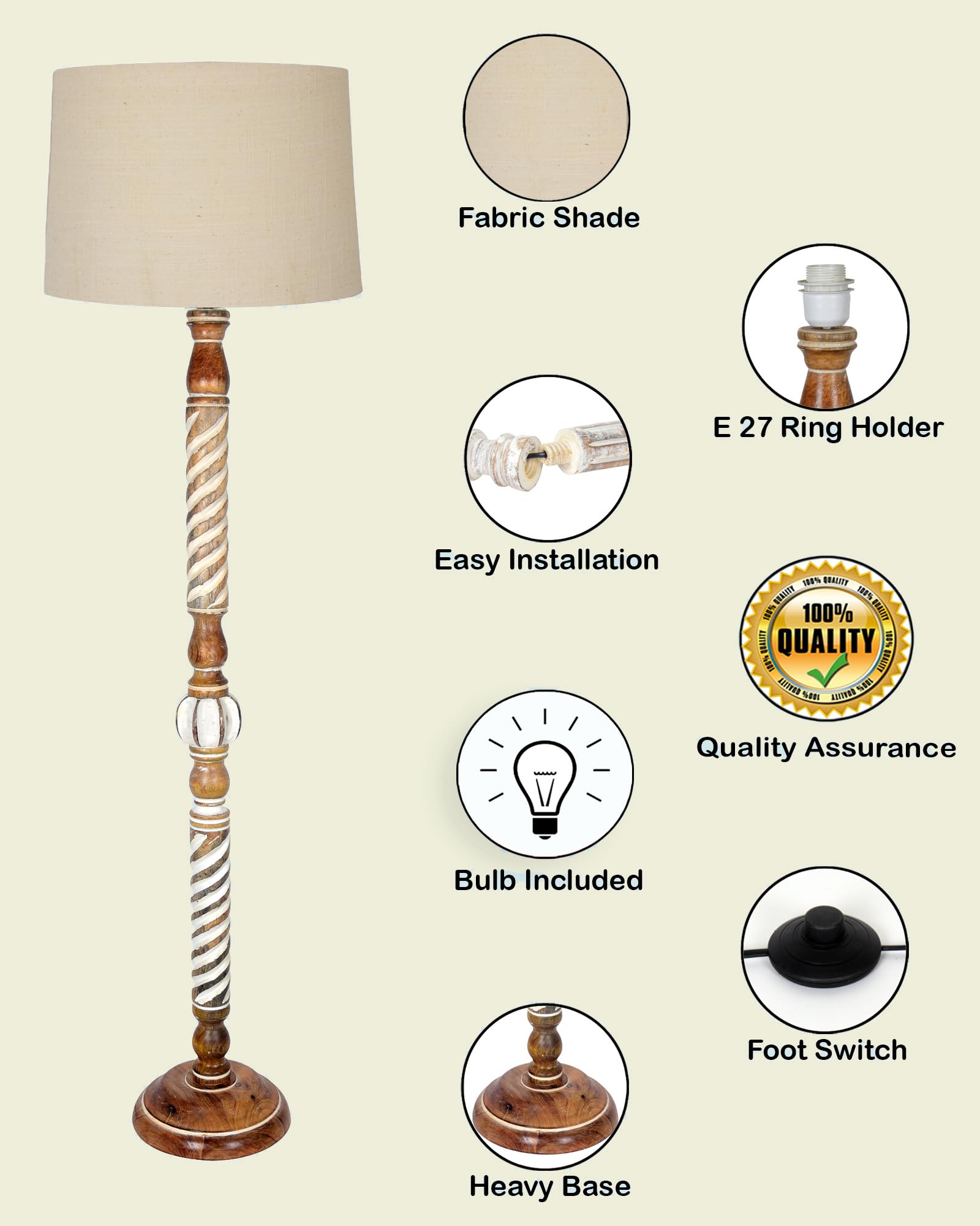 Classic Twister Antique white finish wooden floor lamp