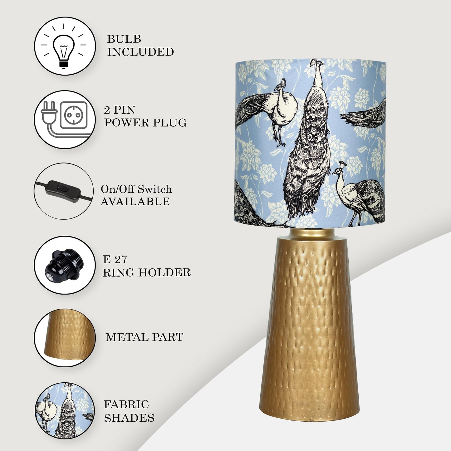 Homesake® Golden Hammered Metal Cone Table Lamp Modern Contemporary Bedside Desk Nightstand Lamp for Bedroom Living Room Office College Bookcase