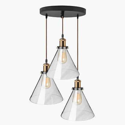 3-Lights Round Cluster Chandelier Modern Glass Cone Shaped Hanging Light, Antique Socket, E27 Holder, Decorative, Copper, URBAN Retro, Nordic Style