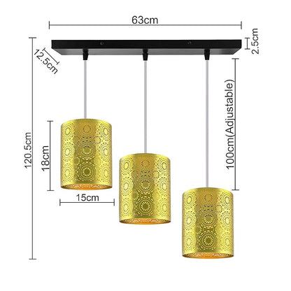 3-Linear Linear Cluster Chandelier Filgree Hanging Gold Moroccan Hanging Light, E27 Holder, Decorative, White, URBAN Retro, Nordic Style, LED/Filament