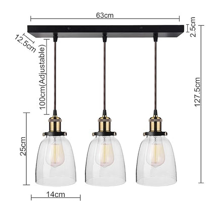 3-Lights Linear Cluster Chandelier Modern Bell Glass Shade Hanging Light, Antique  Socket, E27 Holder, Decorative, Black, URBAN Retro, Nordic Style