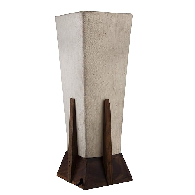 Homesake® Bedside Table Lamp, Retro Style  Wood Pyramid Table Lamp with Khadi Fabric Shade, Nightstand Mini Desk Lamps for Bedroom, Living Room, Baby Room, Bookcase SET OF 2
