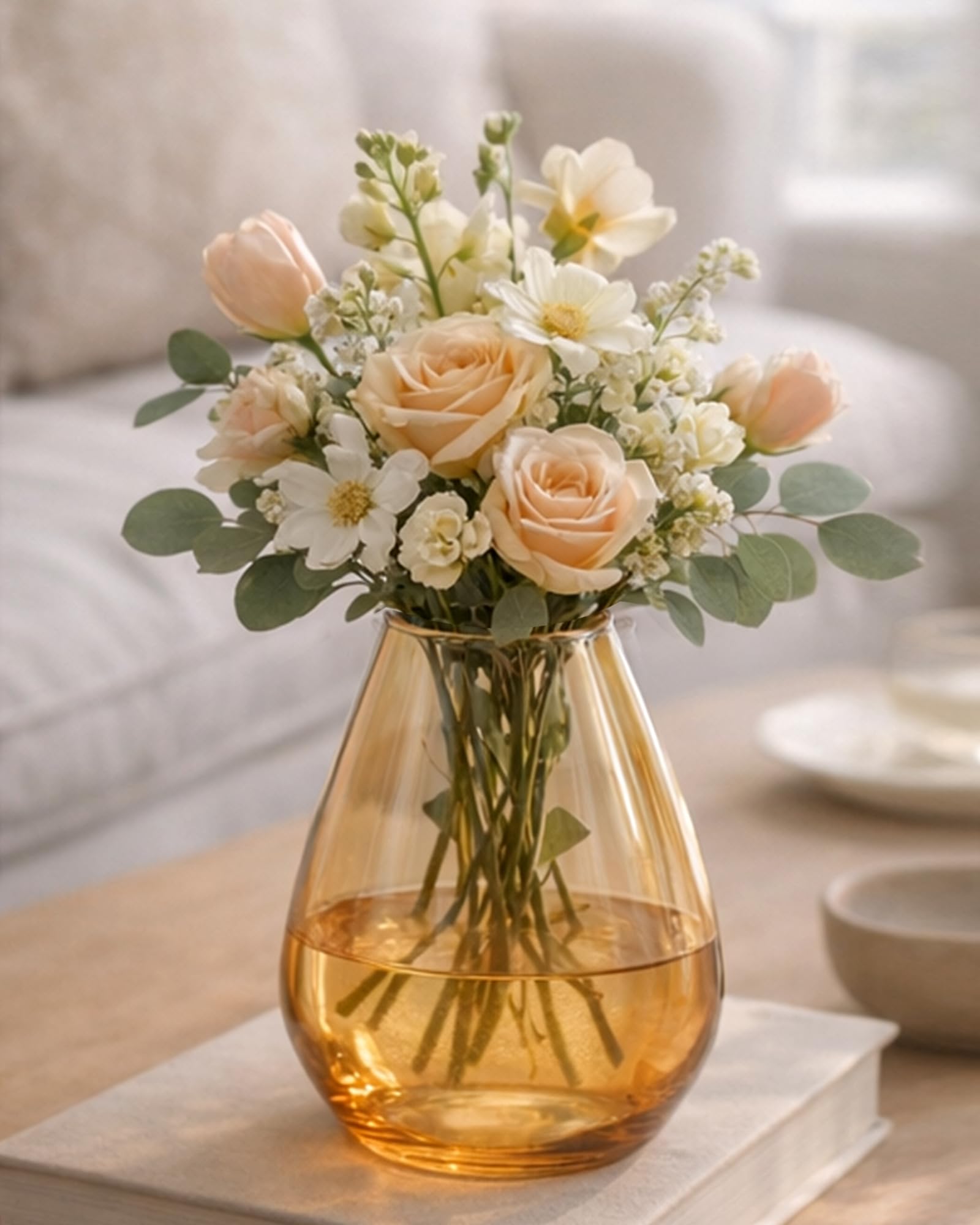 Pitcher Flower Vase for Flower Plants Glass Vase Pot for Living Room Home Decor Dining Table Decoration Water Plants Bedroom Hall Aesthetic House Warming Gift, Classic Urn, Amber Gold