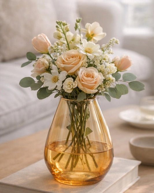 Pitcher Flower Vase for Flower Plants Glass Vase Pot for Living Room Home Decor Dining Table Decoration Water Plants Bedroom Hall Aesthetic House Warming Gift, Classic Urn, Amber Gold