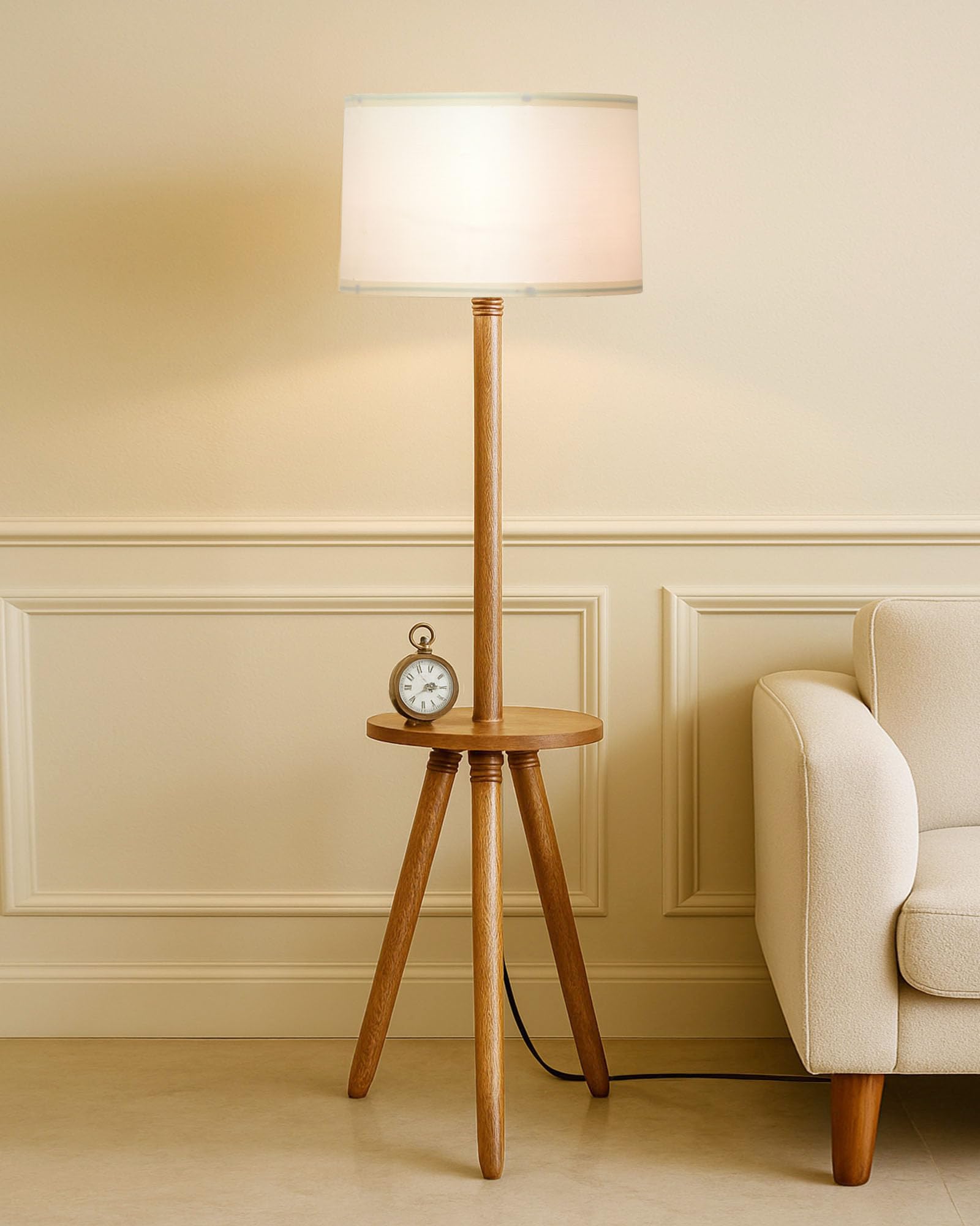 Table,Tripod Wooden Floor Lamp, Mid Century Standing Lamp, E27 Lamp Base, With Shade Modern Design Floor Reading Lamp for Living Room Bedroom, Study Room and Office