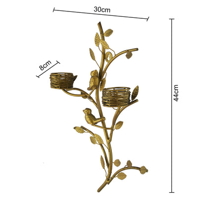 Golden Tree with Bird Nest Votive Stand Green, Wall Candle Holder and Tealight Candles