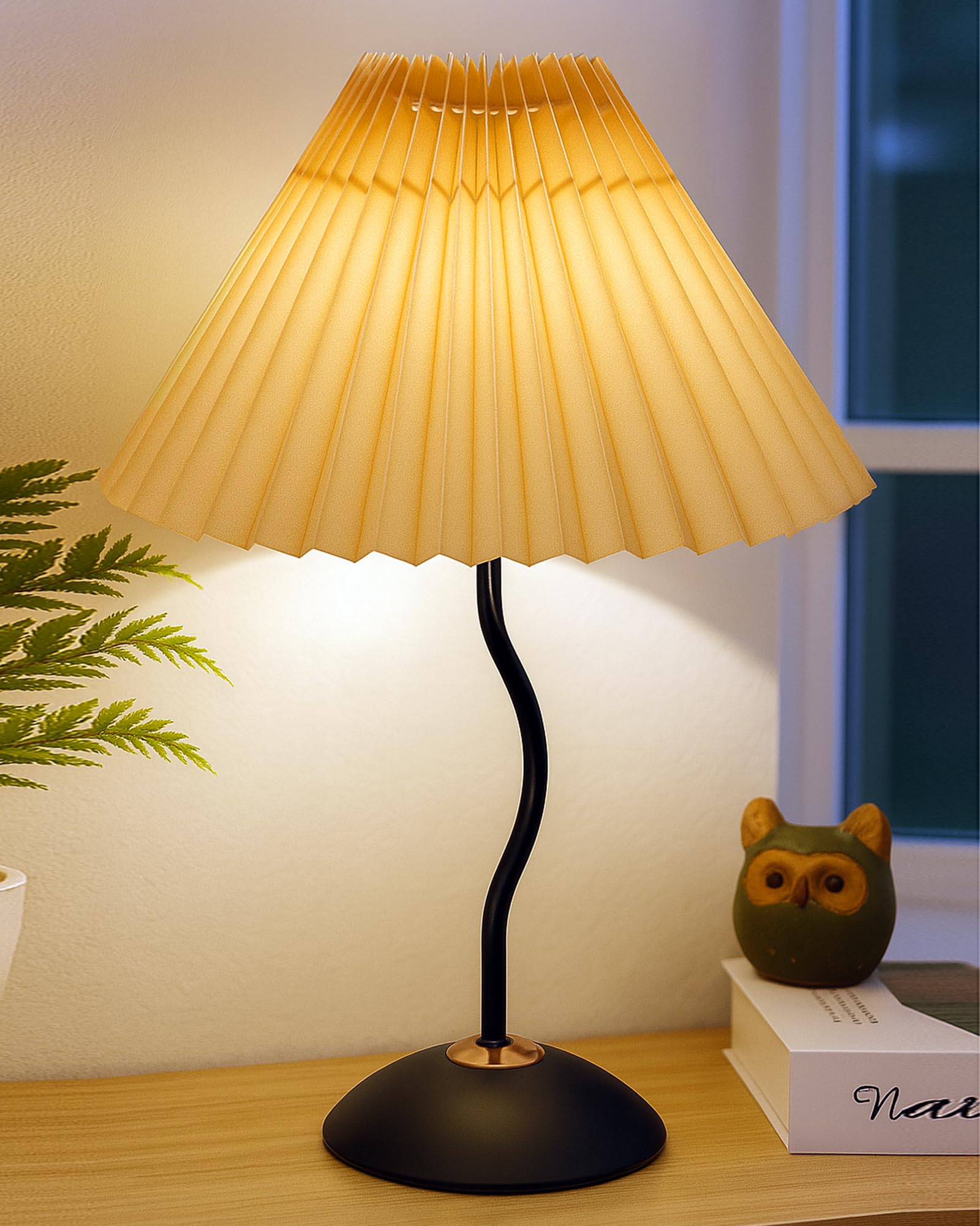 Homesake® Matt Black Twister Small Table Lamp, Modern Bedside Nightstand, Lamps | Desk Accessories | Metal Base for Bedroom, Home Office, Living Room, Kids Dorm, E27 Holder, Pleated