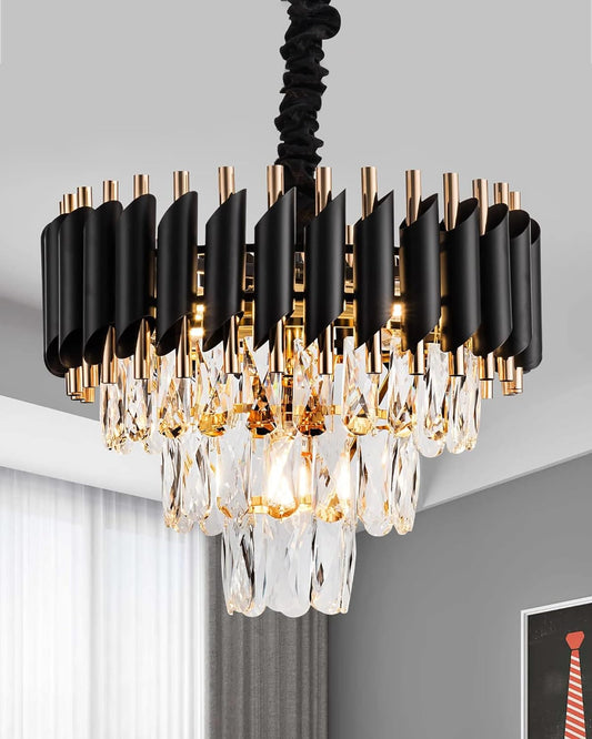 15" 5-Light Modern Crystal Chandelier Light Fixtures 3-Tier Gold Luxury Chandeliers for Dining Room Round Hanging Pendant Lighting for Living Room Kitchen Entryway, Bedroom Hallway 400mm