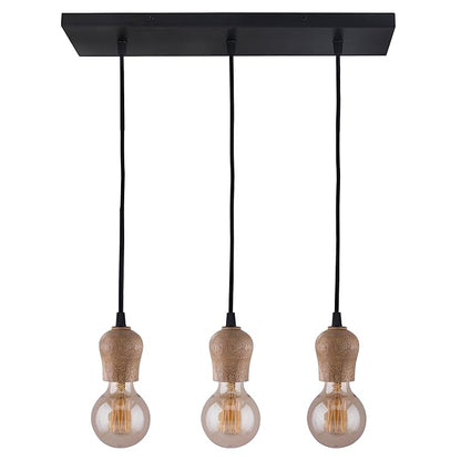 3-lights Linear Cluster Chandelier Edison Filament Wooden Bubble holder hanging Pendant Light, kitchen area and dining room light