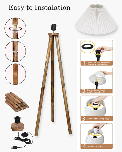 Wood Tripod Floor Lamp, Mid Century Standing Lamp, E27 Lamp Base, With shade Modern Design Floor Reading Lamp for Living Room Bedroom, Study Room and Office