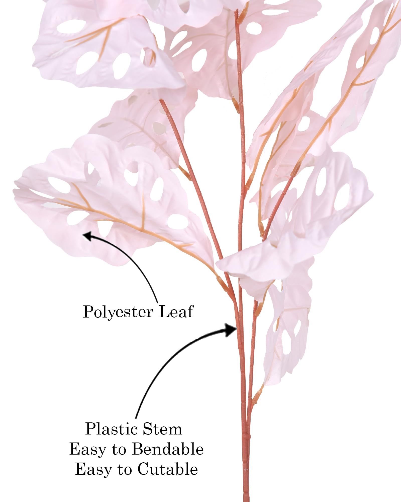 Homesake® Faux Long Monstera Leaf Stems, Set of 2 Artificial Branches with 5 Sticks Each, Pot Not Included, Decorative Plant for Vase, Tabletop, Living Room, Home Décor, Green