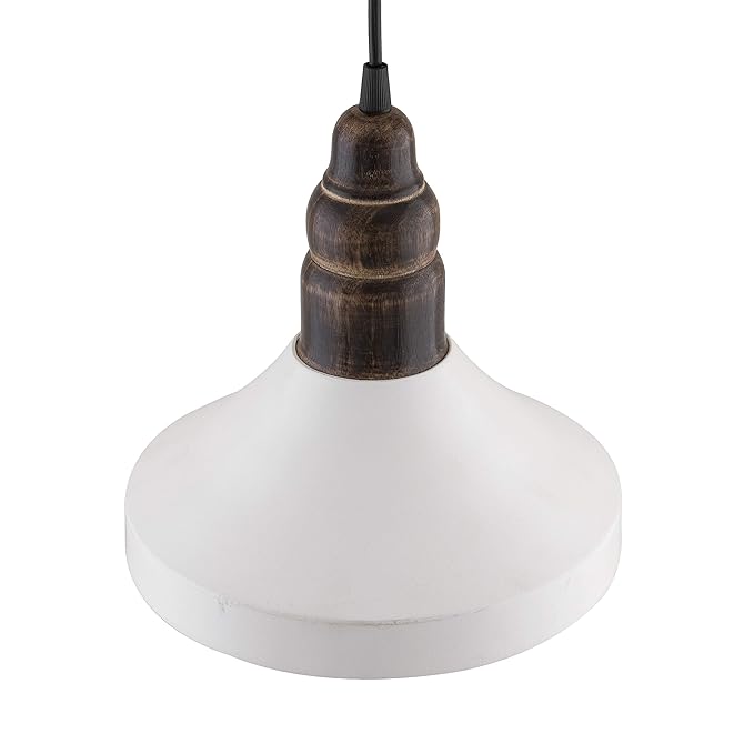 Parker Metal Wood Pendant Light, White Metal Antique Black Hanging Ceiling Light