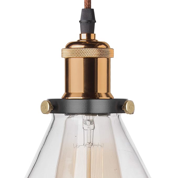3-Lights Round Cluster Chandelier Modern Glass Cone Shaped Hanging Light, Antique Socket, E27 Holder, Decorative, Copper, URBAN Retro, Nordic Style