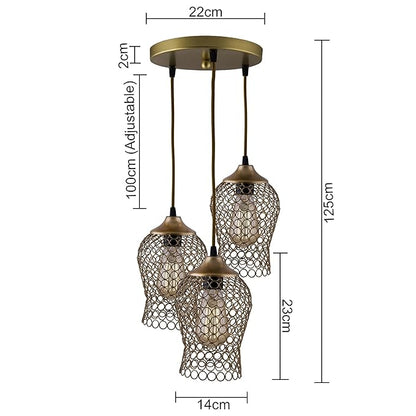 3-lights Round Cluster Chandelier Black Chimney Hanging Pendant Light with Braided Cord