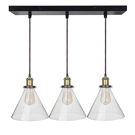 3-Lights Linear Cluster Chandelier Modern Glass Cone Shaped Hanging Light, Antique Socket, E27 Holder, Decorative, Black, URBAN Retro, Nordic Style
