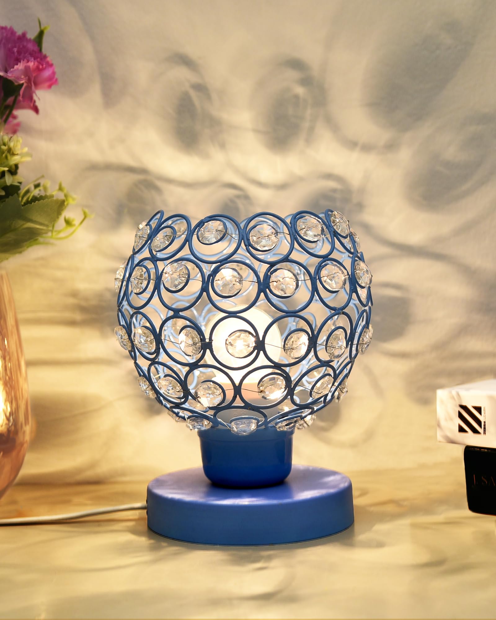 Semi Crystal Table Lamps Mood Lighting | Small Crystal Night Lamp Stylish Bedside Lamp Light | Unique Modern Decorative Desk Lamp for Bedroom Living Room, Pink