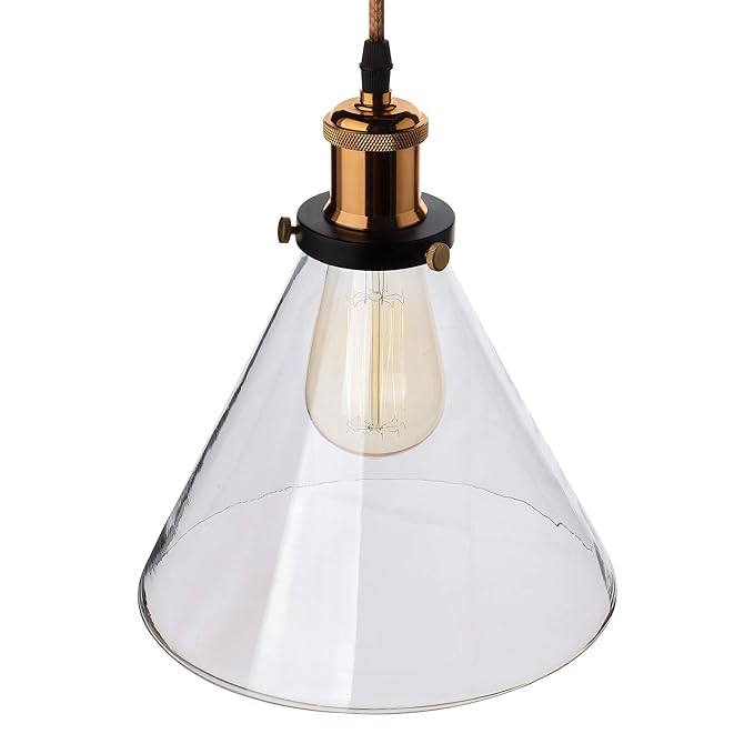 3-Lights Round Cluster Chandelier Modern Glass Cone Shaped Hanging Light, Antique Socket, E27 Holder, Decorative, Copper, URBAN Retro, Nordic Style