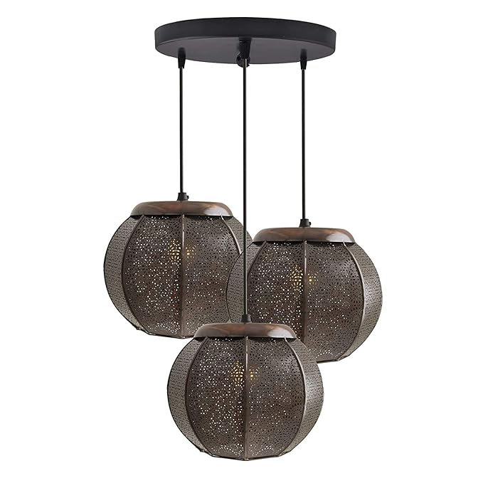 3-Lights Round Cluster Chandelier Ceiling Classic Moroccan Hanging Pendant Light with Braided Cord, URBAN Retro, Nordic Style, LED/Filament Bulb