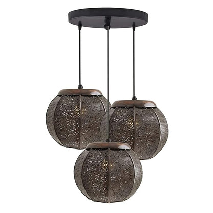 3-Lights Round Cluster Chandelier Ceiling Classic Moroccan Hanging Pendant Light with Braided Cord, URBAN Retro, Nordic Style, LED/Filament Bulb