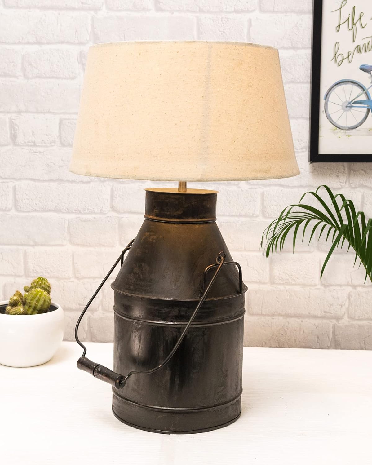 Rustic Milk Churn Can Table Lamp with shade, Black Rust Finish