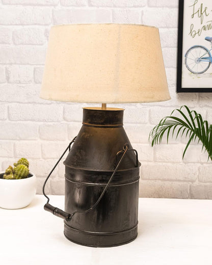 Rustic Milk Churn Can Table Lamp with shade, Black Rust Finish