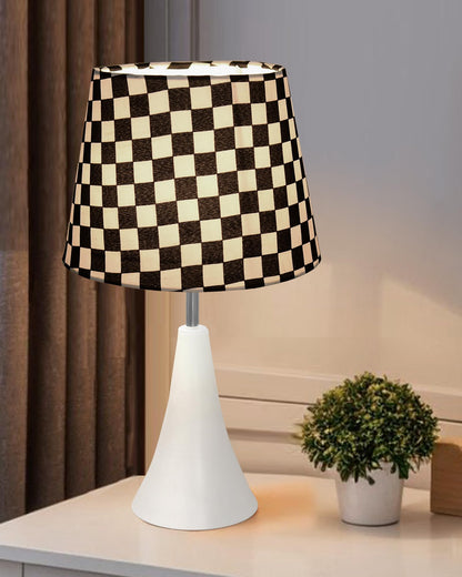 Farmhouse Matt Table Lamp for Bedroom, White Modern Bedside Lamps for Living Room, Rustic Table Light for Night Stands, Dorm, Office, Home Décor Fabric Shade, E27 holder, Inverto, Iris Cone