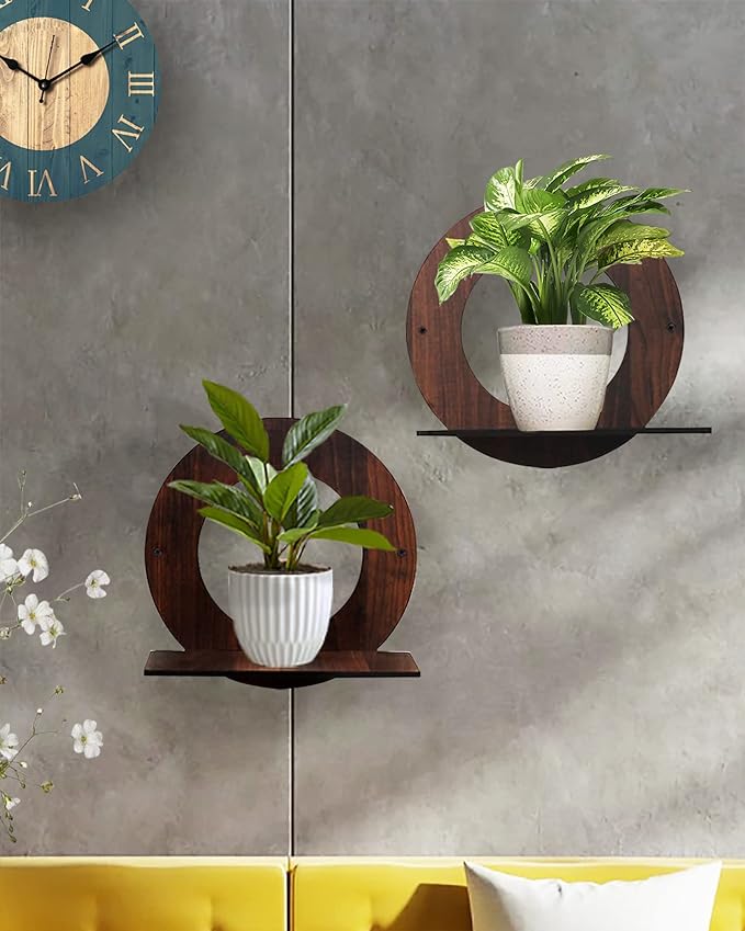 Wall Planters,Modern Succulent Planter Wood MDF Hanging Planter for Herb,Small Cactus Perfect for Balcony, Room and Patio Decor, Round set of 2