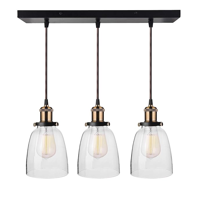 3-Lights Linear Cluster Chandelier Modern Bell Glass Shade Hanging Light, Antique  Socket, E27 Holder, Decorative, Black, URBAN Retro, Nordic Style