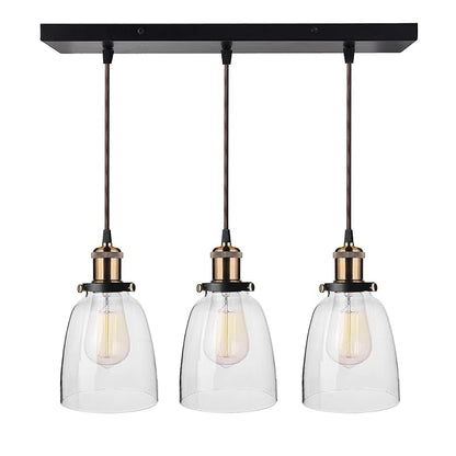 3-Lights Linear Cluster Chandelier Modern Bell Glass Shade Hanging Light, Antique  Socket, E27 Holder, Decorative, Black, URBAN Retro, Nordic Style