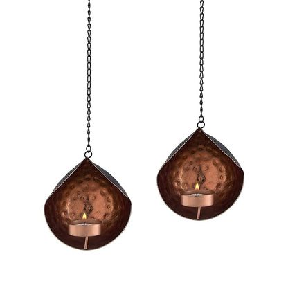 Metal tea-light drop hanging candle holder, set of 2