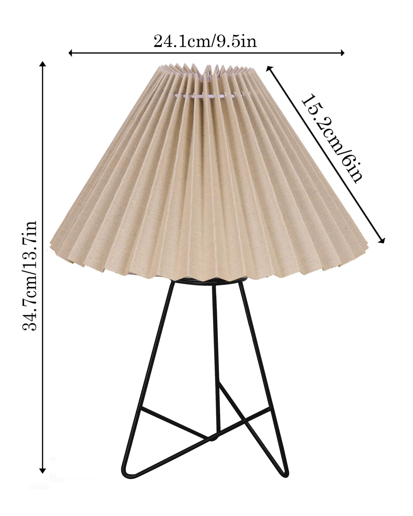 Homesake® Retro Matt Black Table Lamp, Iron Tripod Base, E27 Bulb Holder, Lamps for Bedroom, Bedside, Living Room, Study, Desk, Warm Night Lamp, Light, Pleated Fabricc