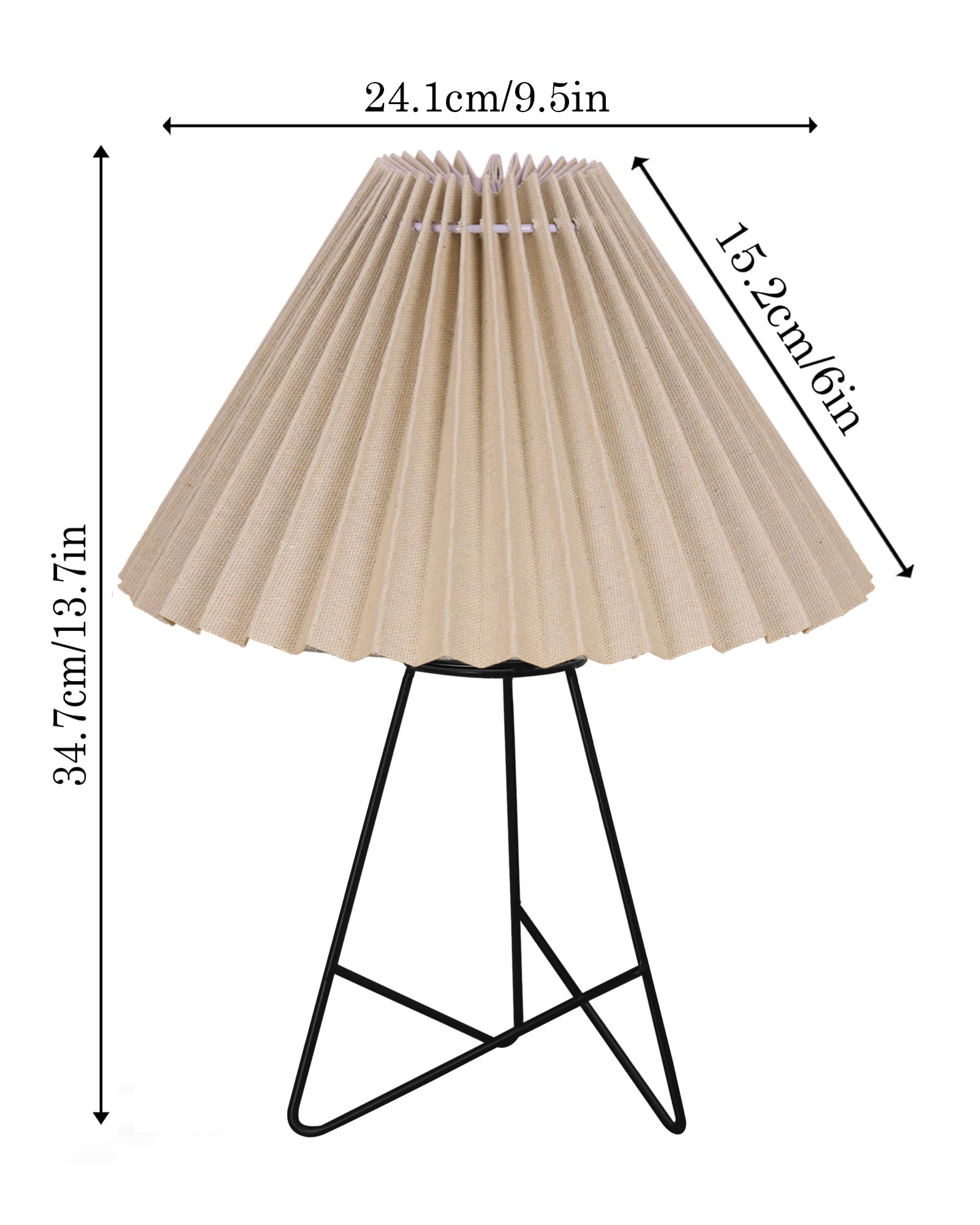 Homesake® Retro Matt Black Table Lamp, Iron Tripod Base, E27 Bulb Holder, Lamps for Bedroom, Bedside, Living Room, Study, Desk, Warm Night Lamp, Light, Pleated Fabricc