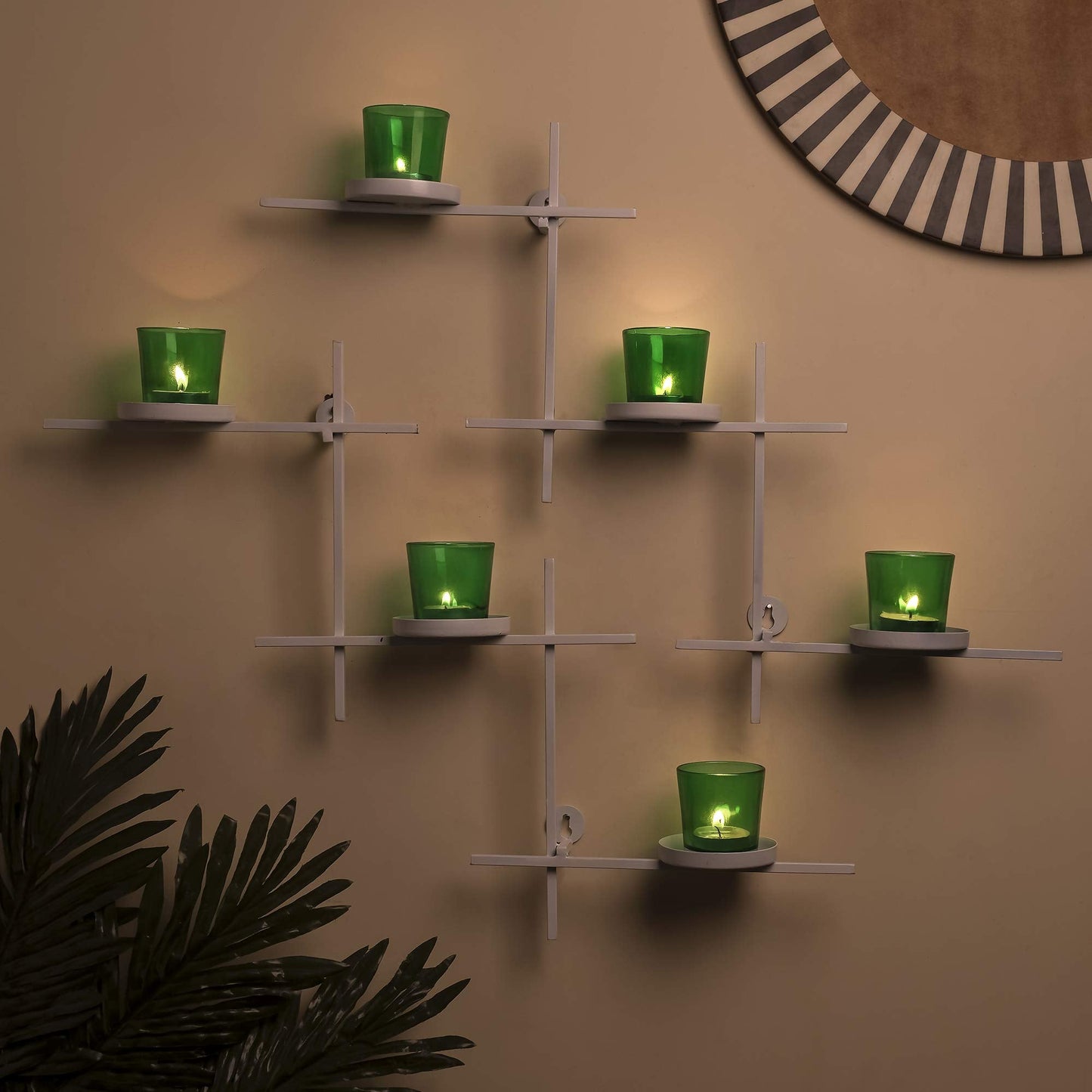 Homesake® White Scorching Ladder with Six Votive Blue, Wall Hanging Candle Tealight Holder, Set of 2